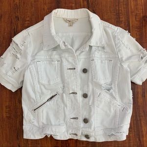 Cabi crop denim jacket jean white distressed